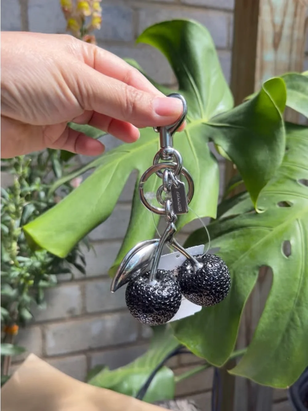 Coach Black Rhinestone Cherry Bag Charm Keyring
